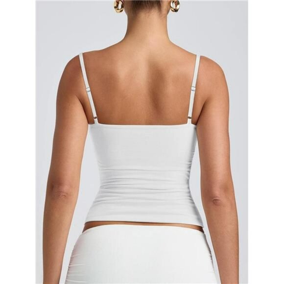 Scoop Neck Double Lined Tank Top Adjustable Cami Sleeveless Slim Fit Shirt - Picture 5 of 7